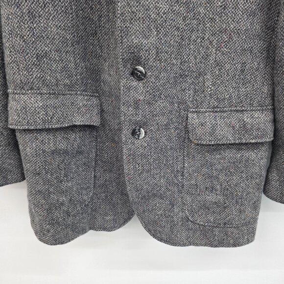 Vintage Barrington Wool Jacket Mens 38R Gray Herringbone Tweed Blazer Structured - Picture 4 of 15